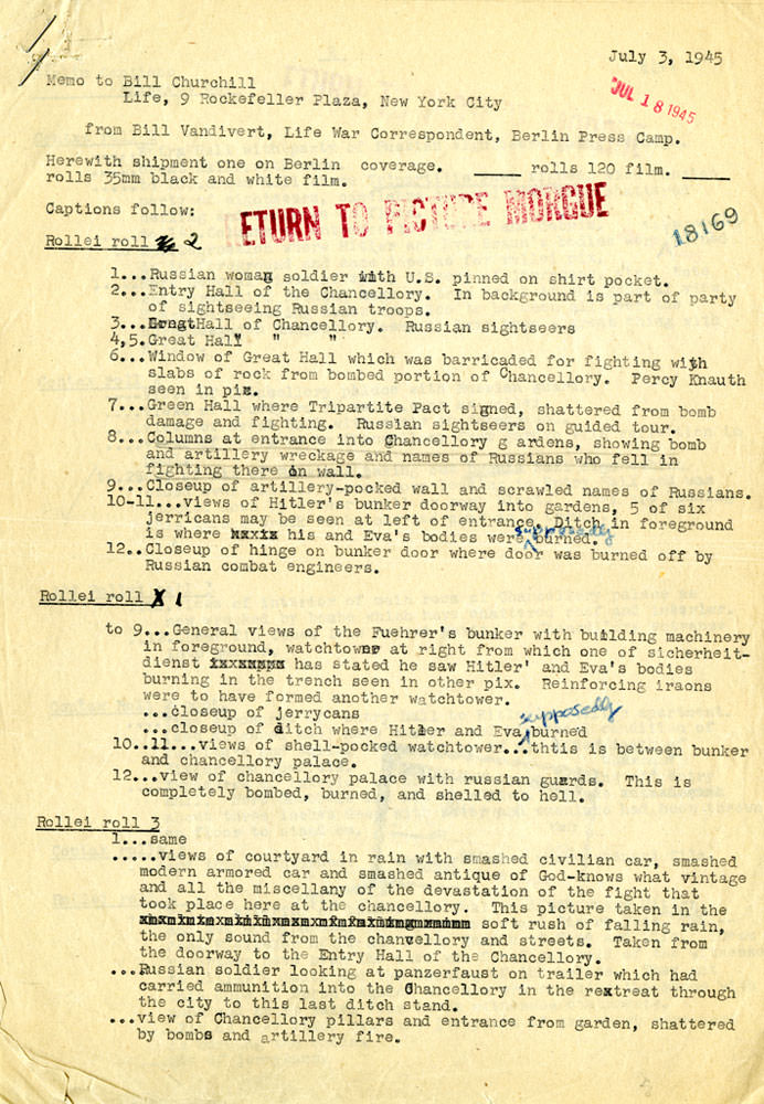 #20 The first of the approximately 20 pages of notes that William Vandivert typed for LIFE’s editors in New York.