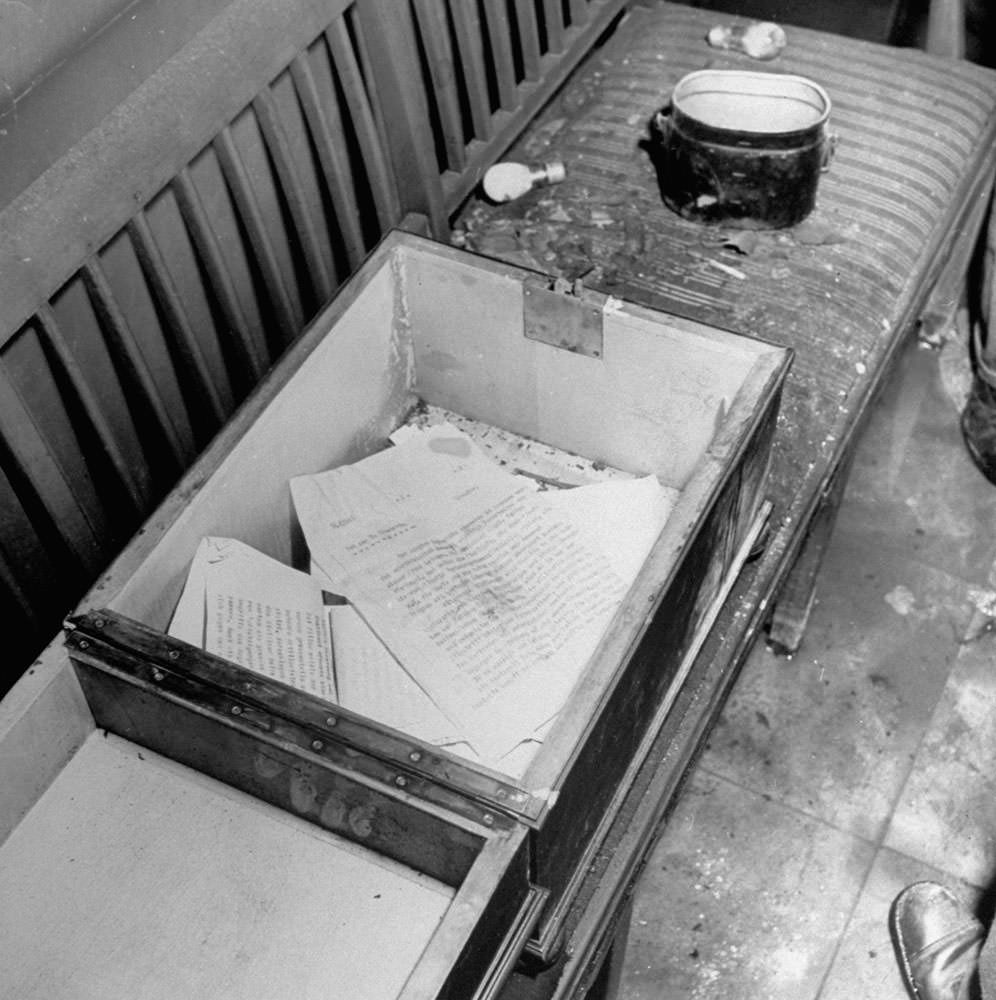 #6 Papers (mostly news reports dated April 29, the day before Hitler and Eva Bruan killed themselves) inside Hitler’s bunker, Berlin, 1945.