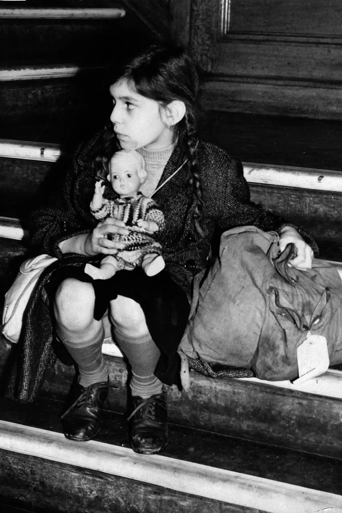 #10 Josepha Salmon, 8, arrives at Harwich on her way to the Dovercourt holiday camp.