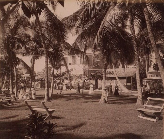 #9 Interior of gardens with posed figures, 1870s