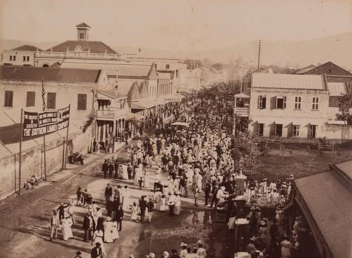 #23 Crowded street scene taken from above, 1870s