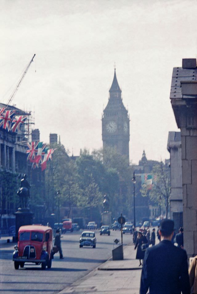 #51 View down Whitehall from Trafalgar Square (including Big Ben), 1958