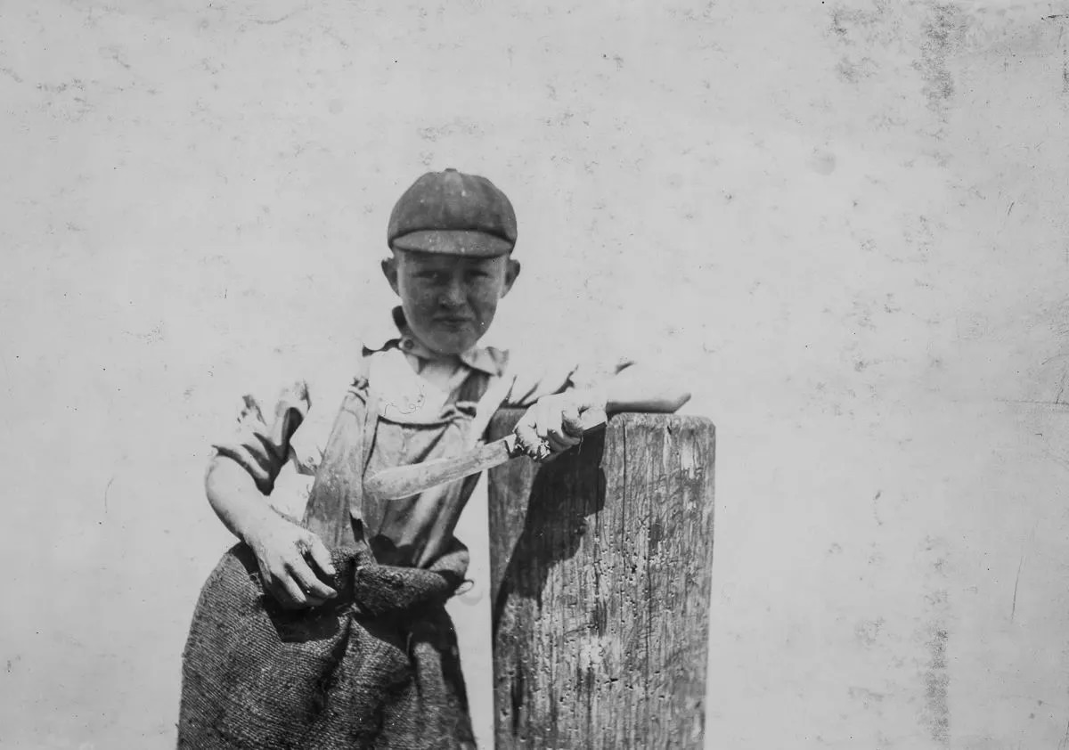 #19 Butcher knife used by Ralph, a young cutter in a canning company and a badly cut finger. S