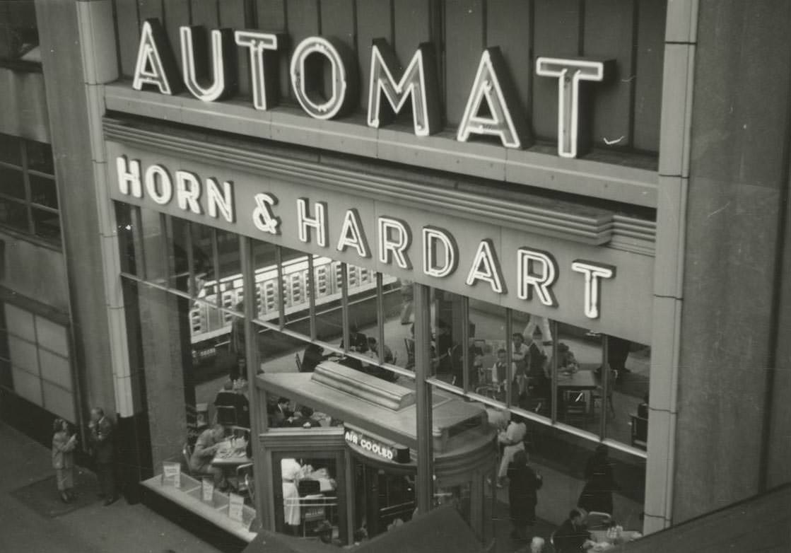 #5 Facade of Automat Horn & Hardart fast food restaurant taken from Third Avenue El platform at 42nd Street and Third Avenue.