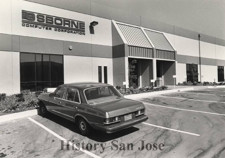 #78 Adam Osborne’s Mercedes in front of company offices, 1983