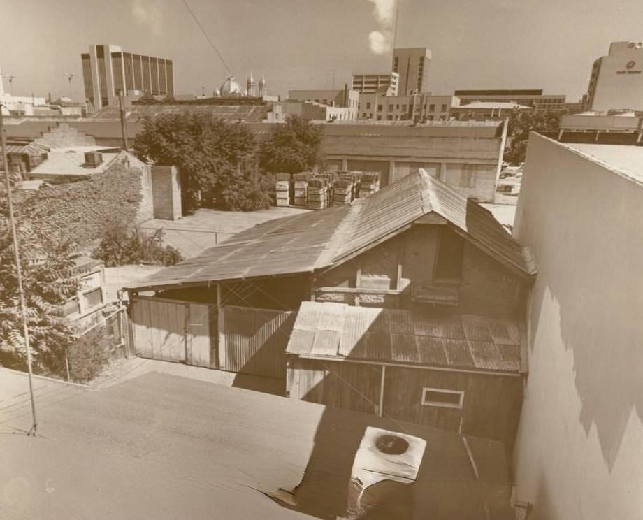 #74 Rooftop view of Peralta Adobe before re-construction, 1970s