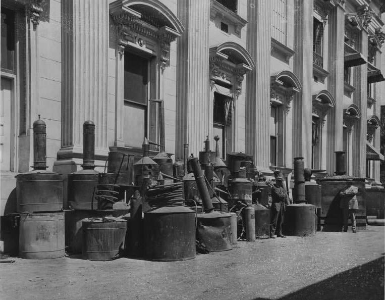 #2 Confiscated stills in front of the San Jose courthouse, 1925