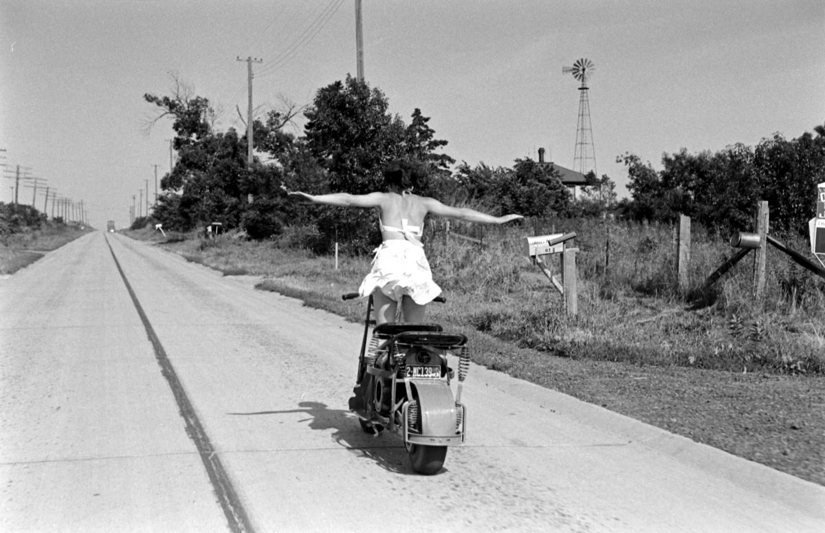 #1 A scooter rider in Nebraska, 1945.