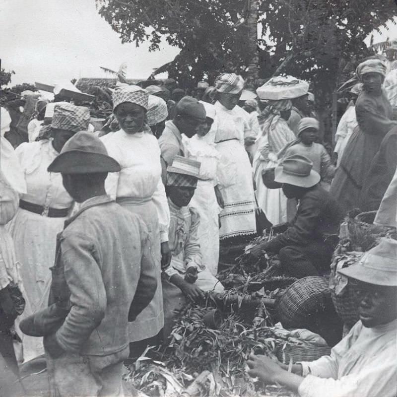 #18 Natives Bartering for Jamaica Sugar in the Mandeville Market, Jamaica, 1904