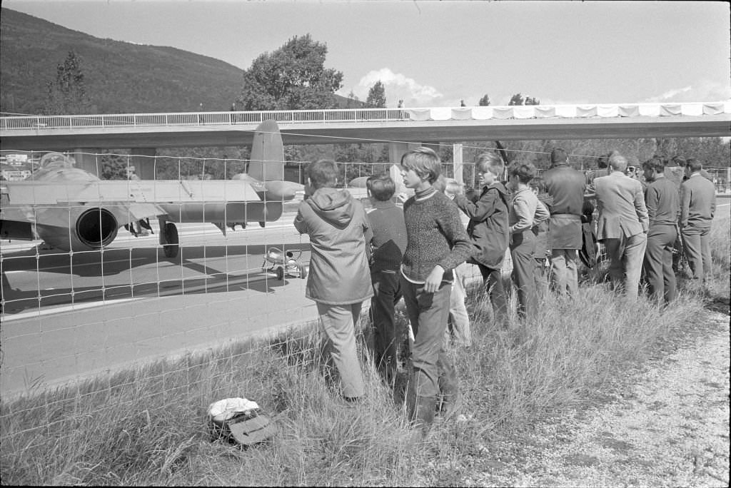 #106 Military jets landed on Highway N1, spectators near Oensingen, 1970