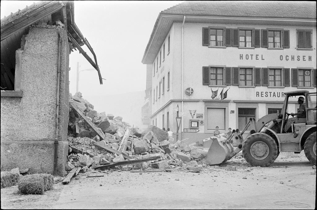 #130 Blasting church steeple in Döttingen, 1970