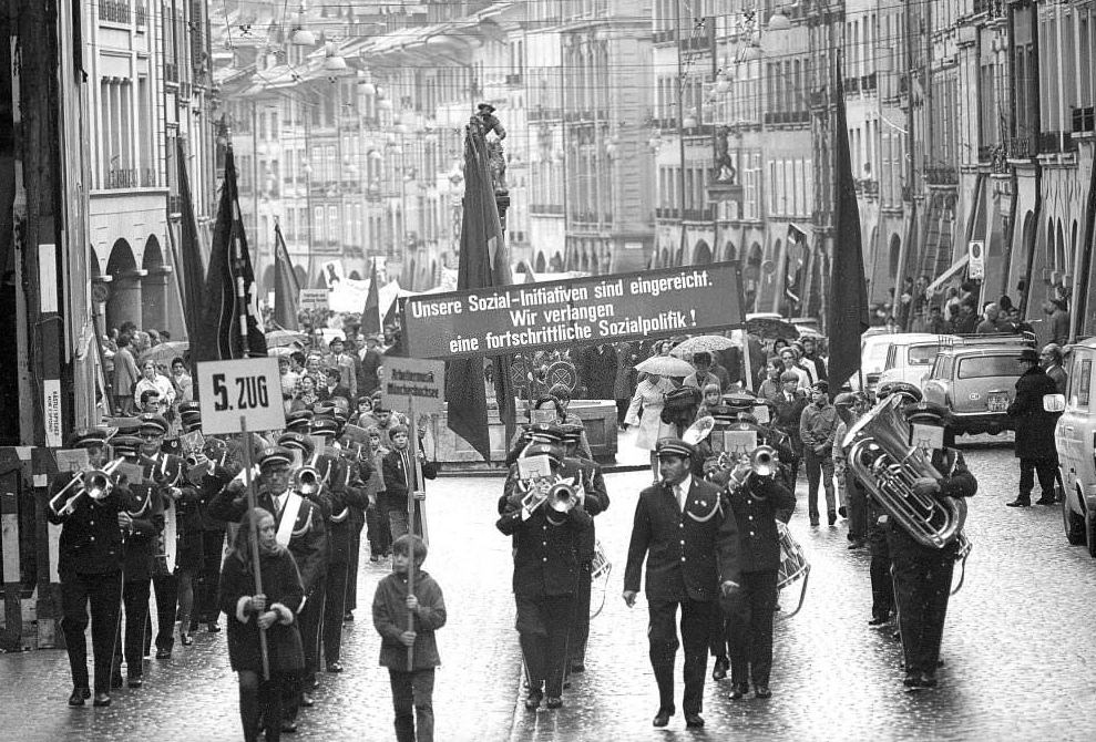 #180 Brass band at May 1 move in Bern, 1970