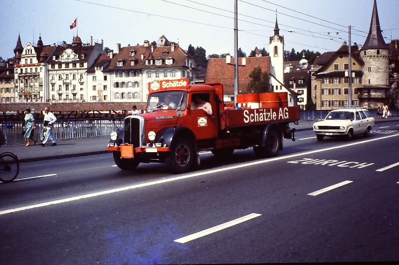 #23 Saurer truck on Seebrücke (near Kapellbrücke), 1979