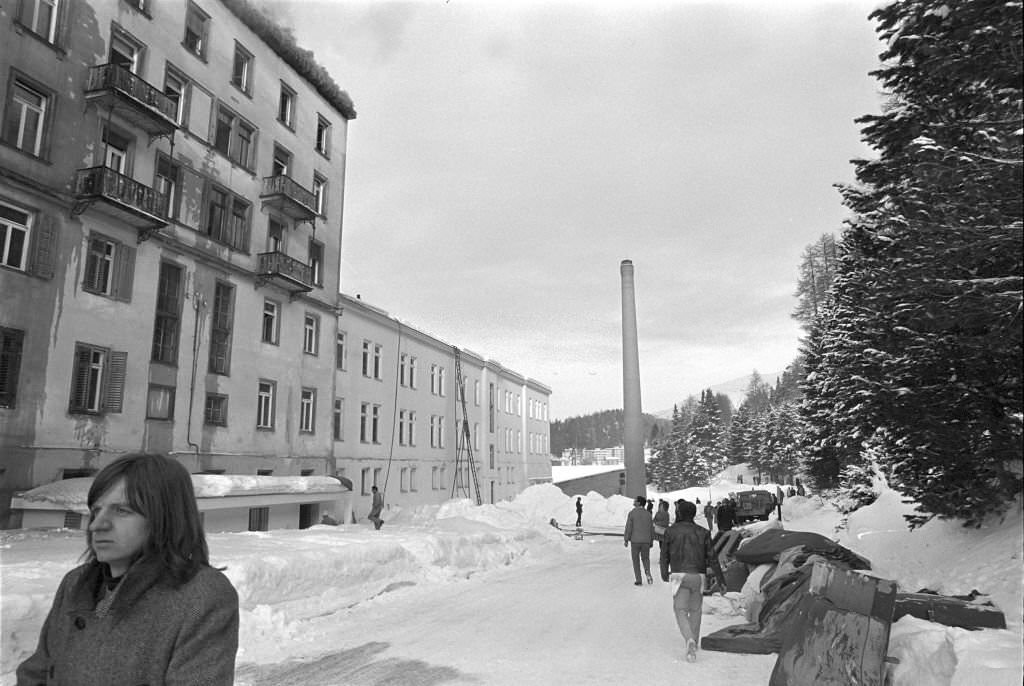 #240 Ice after fire in the hotel, St. Moritz 1971