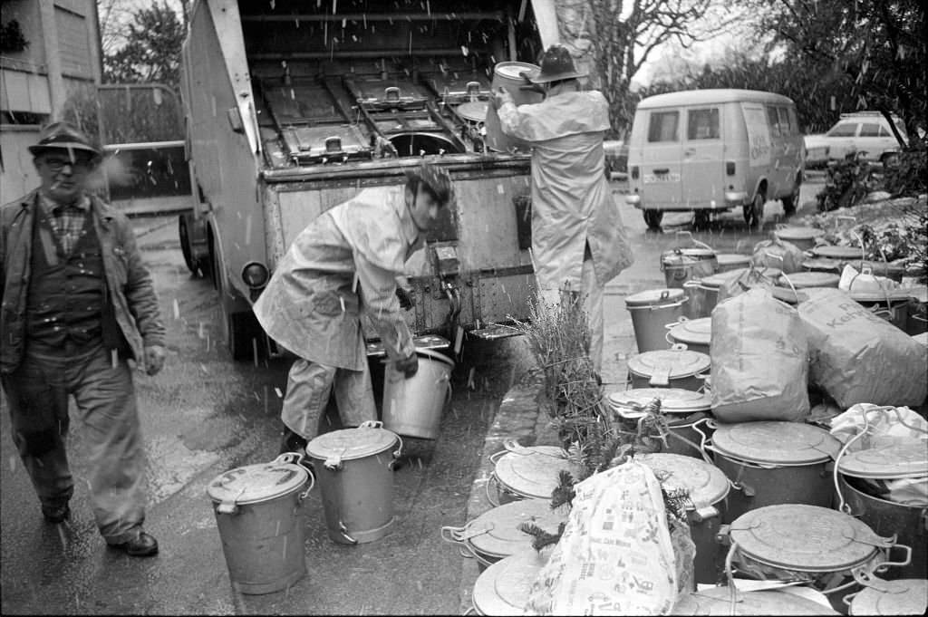 #42 Christmas tree near rubbish bins, 1970