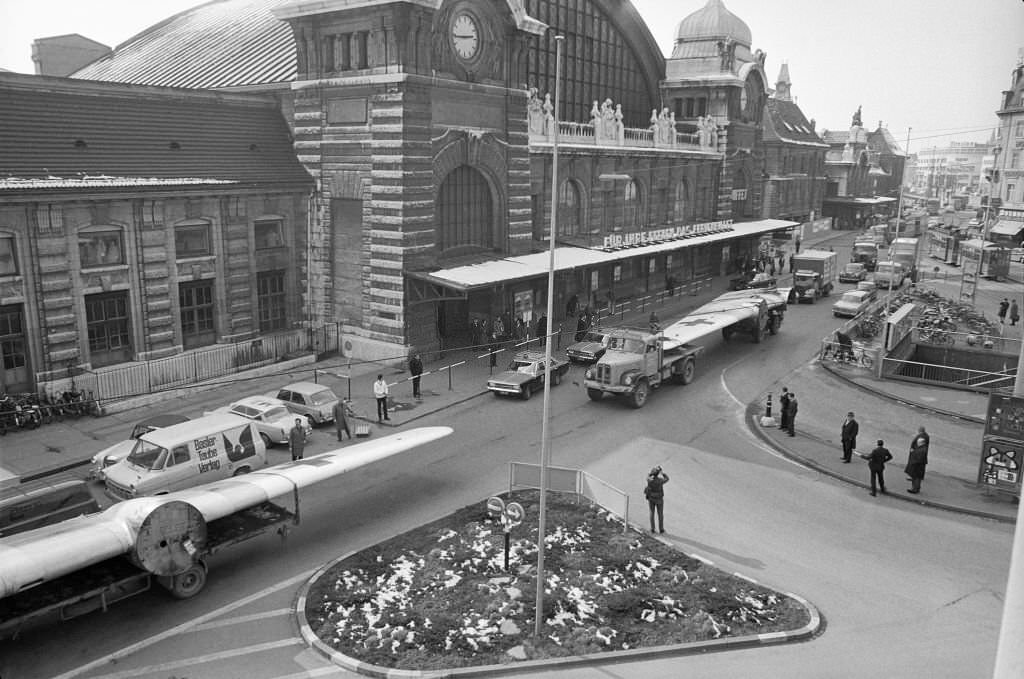 #68 Aicraft in single part being trasported in Basle, 1970