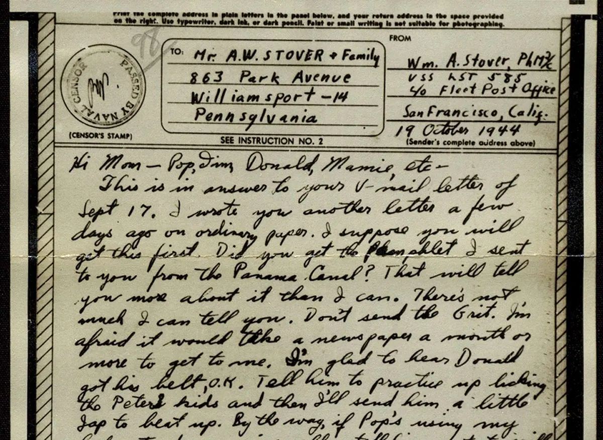 #27 V-mail from Bill Stover to his family commenting on V-mail’s reputation as a speedy service.