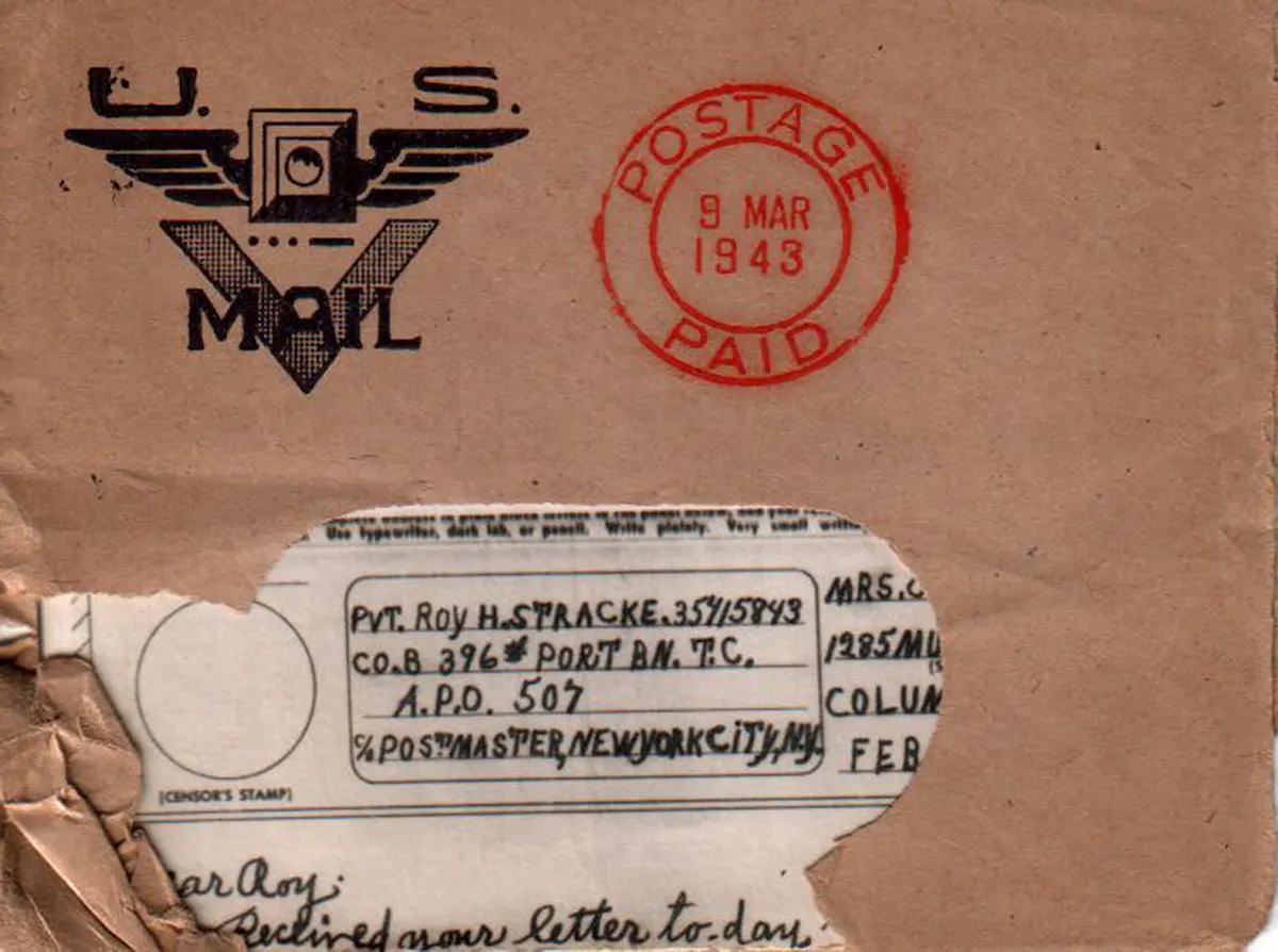 #7 V-mail envelope with V-mail symbol, March 1943.