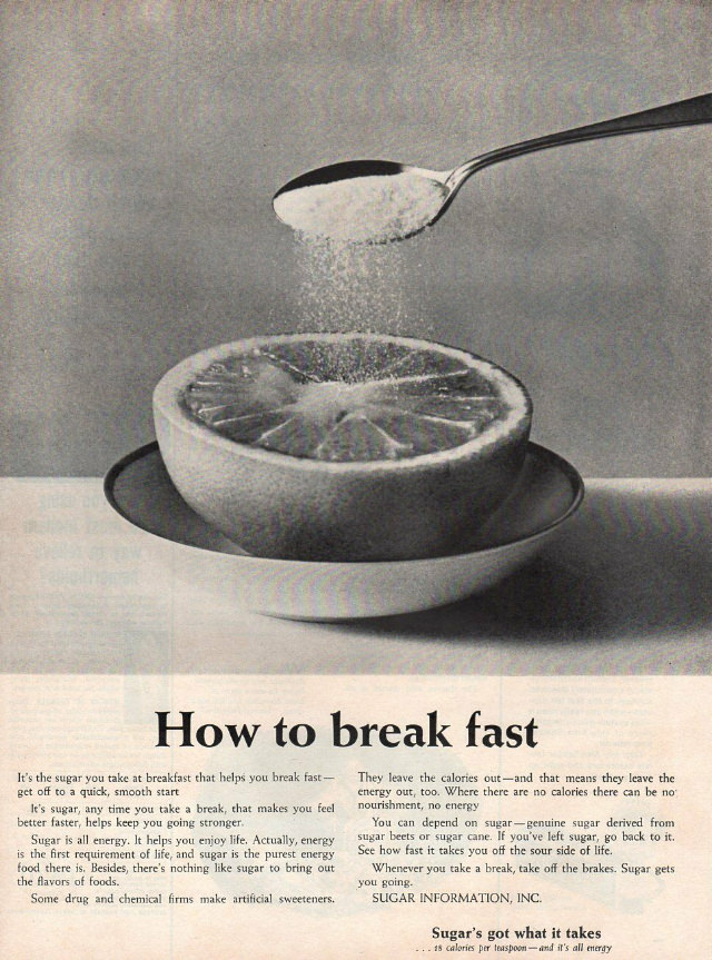 Misleading Vintage Ads about the Dietary Benefits of Sugar from the 1960s by Sugar Information Inc.