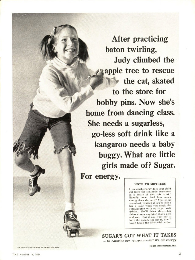 Misleading Vintage Ads about the Dietary Benefits of Sugar from the 1960s by Sugar Information Inc.
