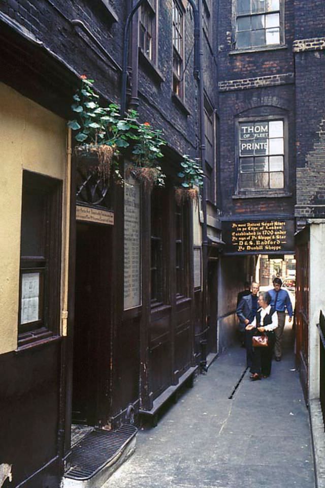 #121 Ye Olde Cheshire Cheese restaurant on Wine Office Court off Fleet Street, 1970s