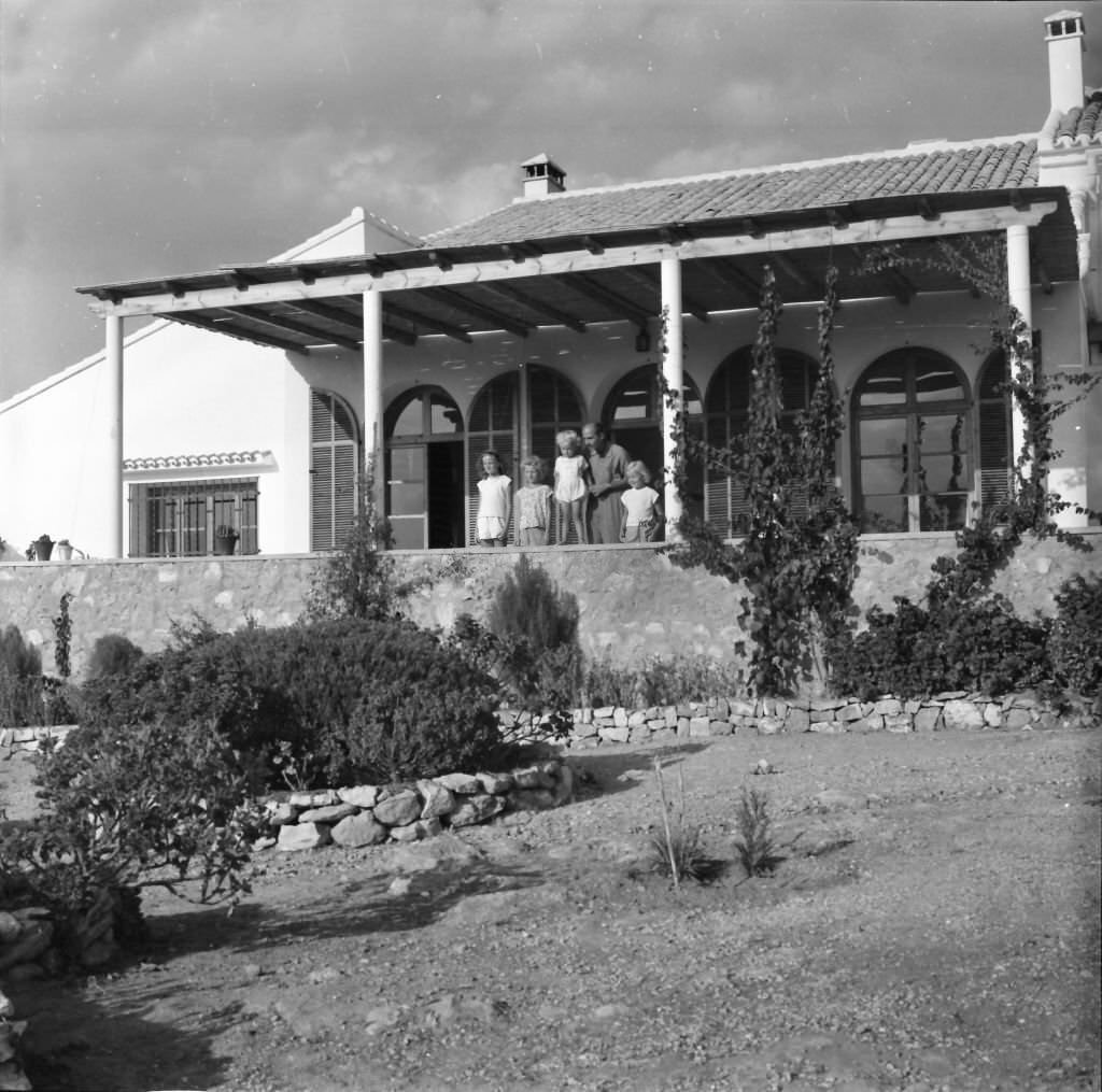 #8 Grand Duke Otto von Habsburg with three of his daughters during a holiday, Benidorm, Alicante, Spain, 1963.