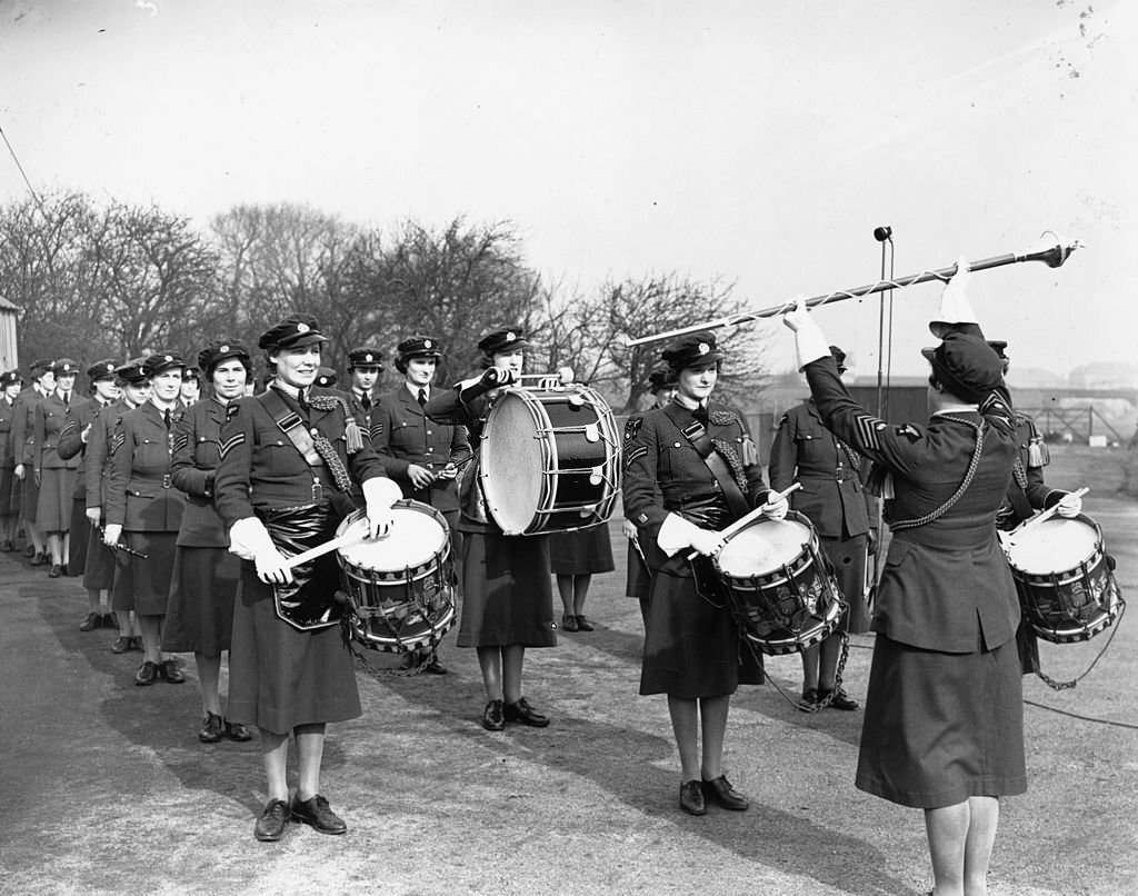 #27 A Women’s Auxiliary Air Force band with Drum Major, Senior Sergeant Manley, 1939