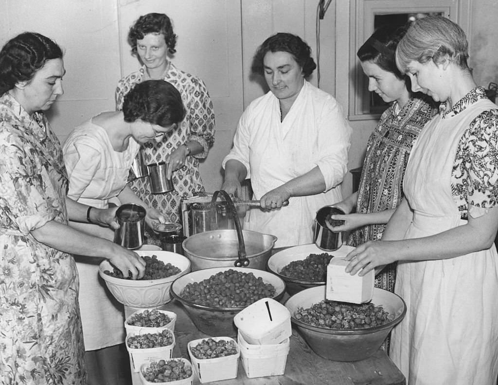 #77 A village ‘jam depot’ organised by the Women’s Institute on behalf of the government to use up all excess home grown fruit, 1941