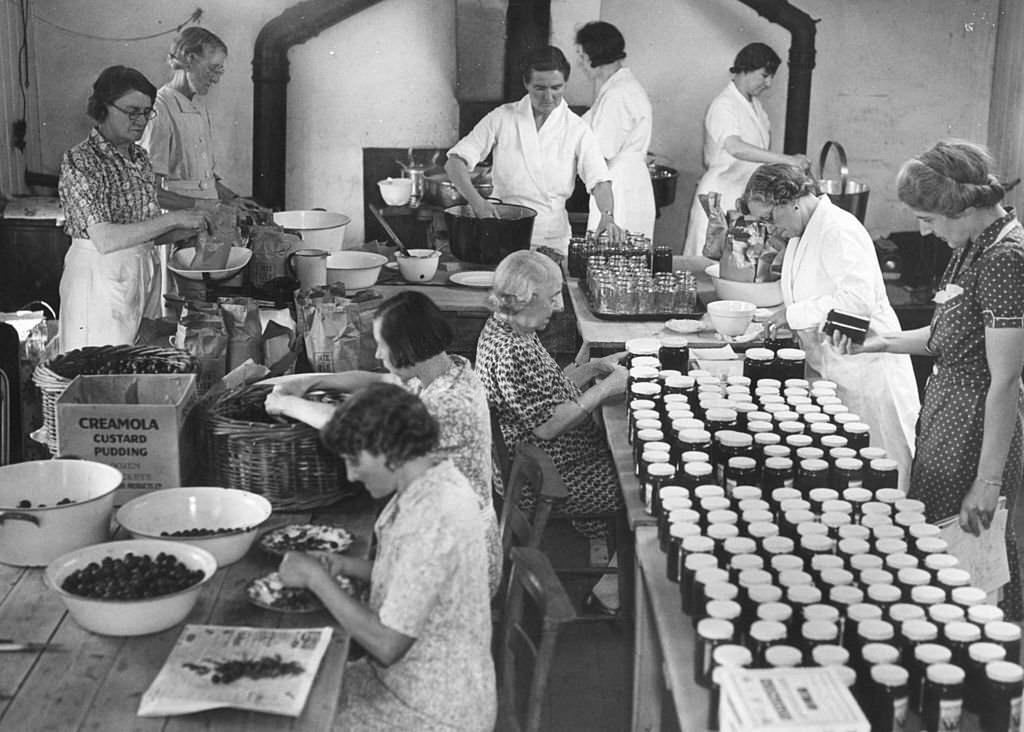 #93 Preparing jam in Kent to preserve as much fruit as possible for the winter. Over 5,000 lbs of jam has already been made by the Women’s Institute in Mereworth, Kent, 1944