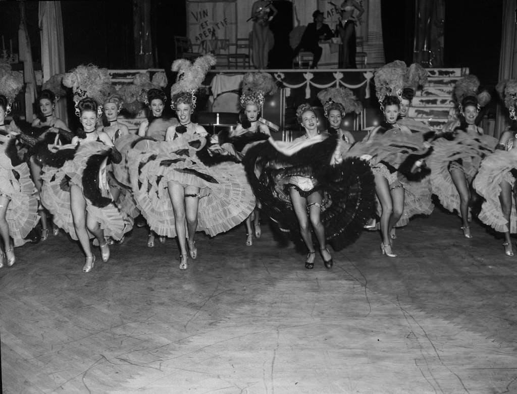 #74 French-style can-can dancers, 1950.