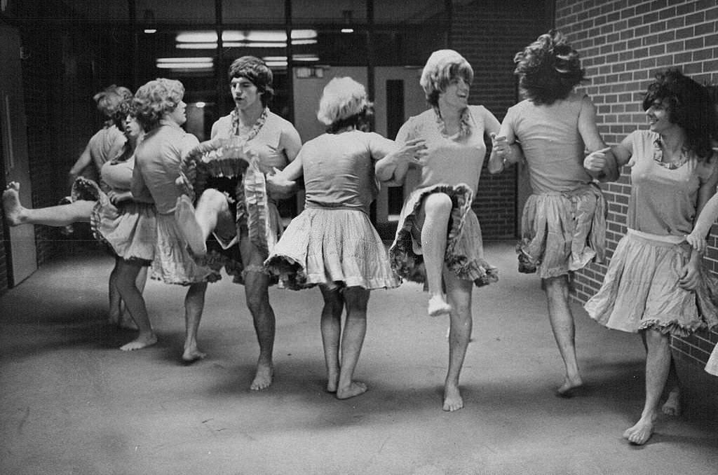 #30 Can-Can line steps out in routine with Enthusiasm, if not exactly precision, 1973