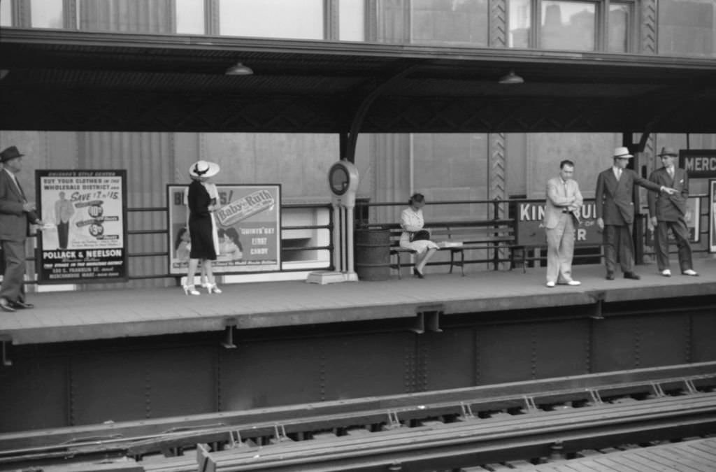 #13 People Waiting on Platform for Elevated Train, Merchandise Mart Station, Chicago, Illinois, July 1941