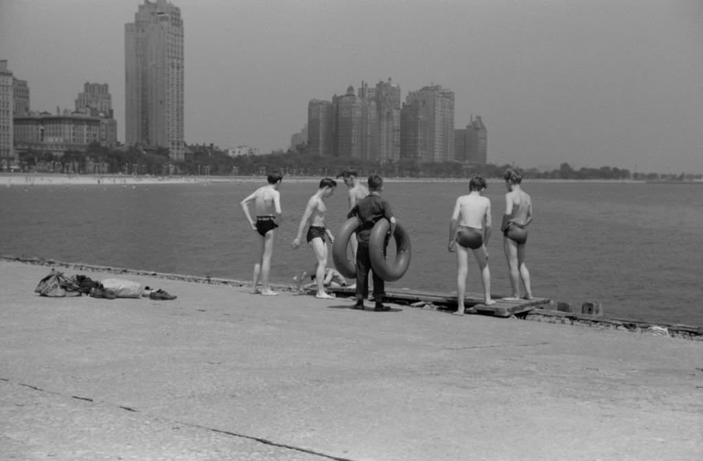 #18 Group of Boys at Public Bathing Beach, Lake Michigan, Chicago, July 1941