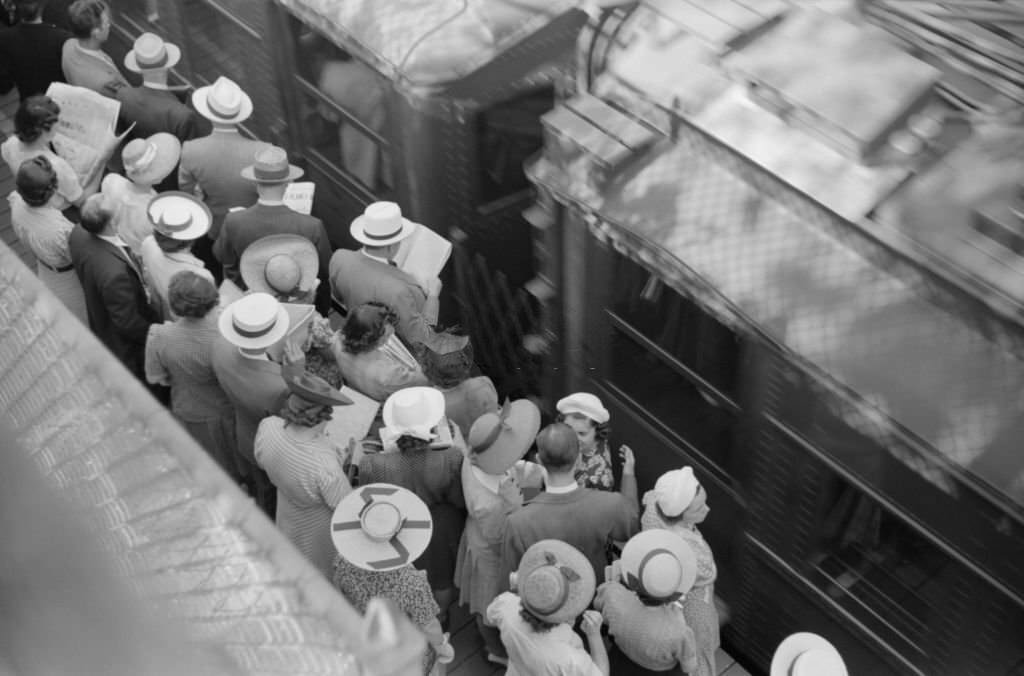 #30 Commuters Waiting for South-Bound Train, High Angle View, Chicago, Illinois, July 1941