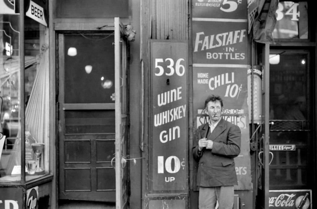 #36 Man Smoking Cigar outside Diner, South State Street, Chicago, Illinois, July 1941