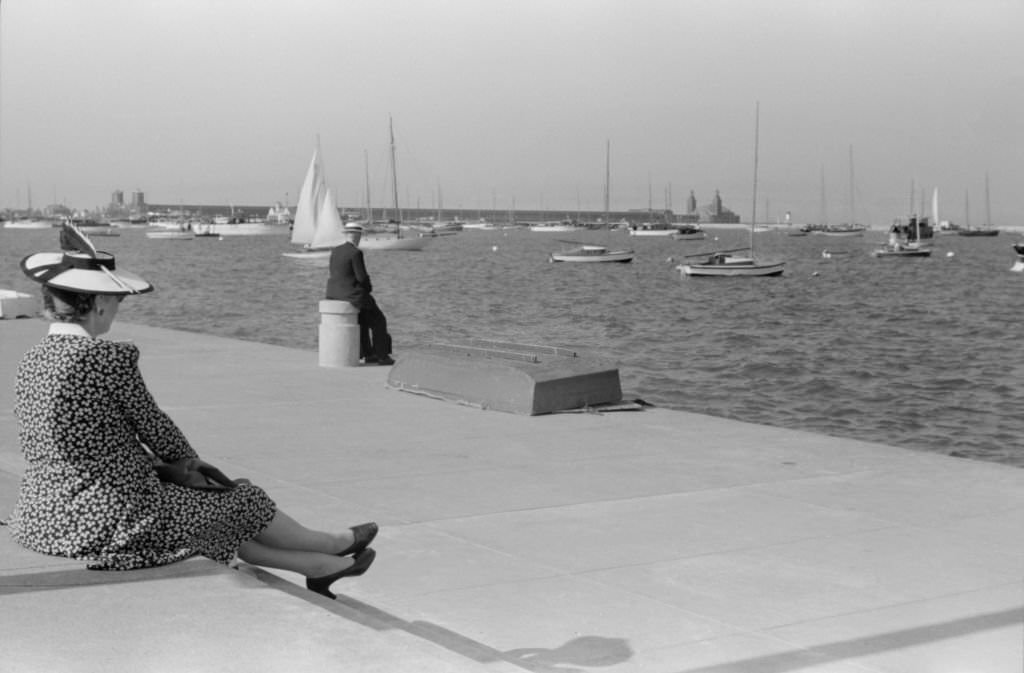#39 Man and Woman Sitting near Boat Basin, Lake Michigan, Chicago, July 1941