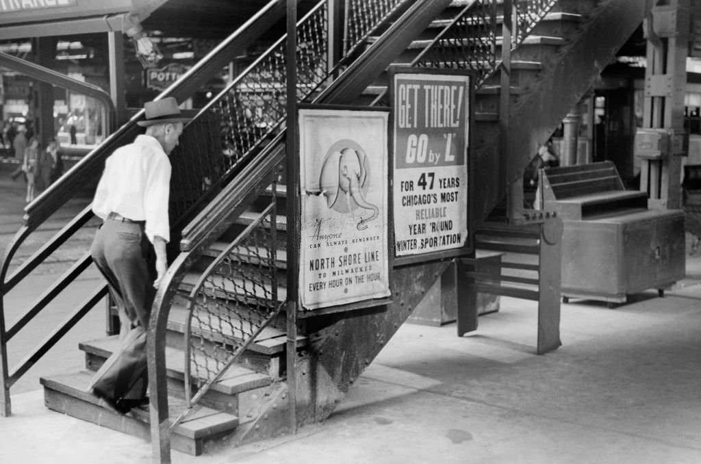 #43 Man Walking up “L” Steps, Chicago, Illinois, July 1941