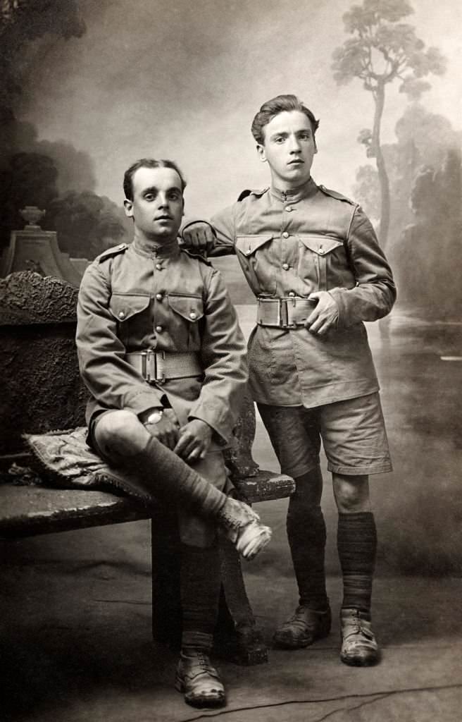#130 A studio portrait featuring two British soldiers in Egypt during World War One, 1917.
