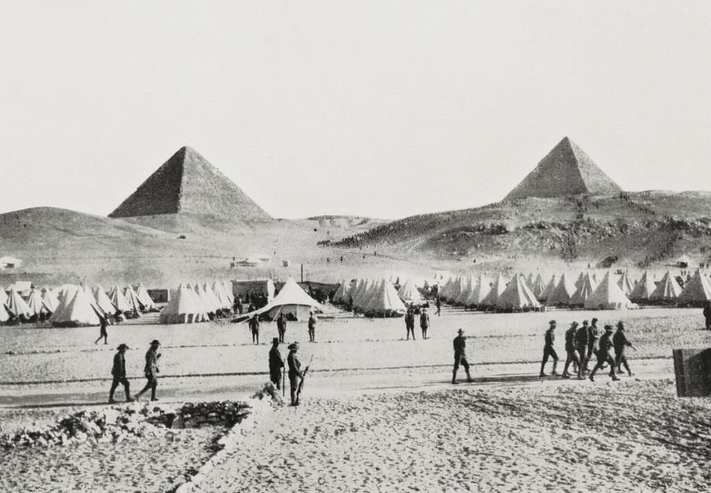 #80 Australian troop encampment at the pyramids, Egypt, World War I.