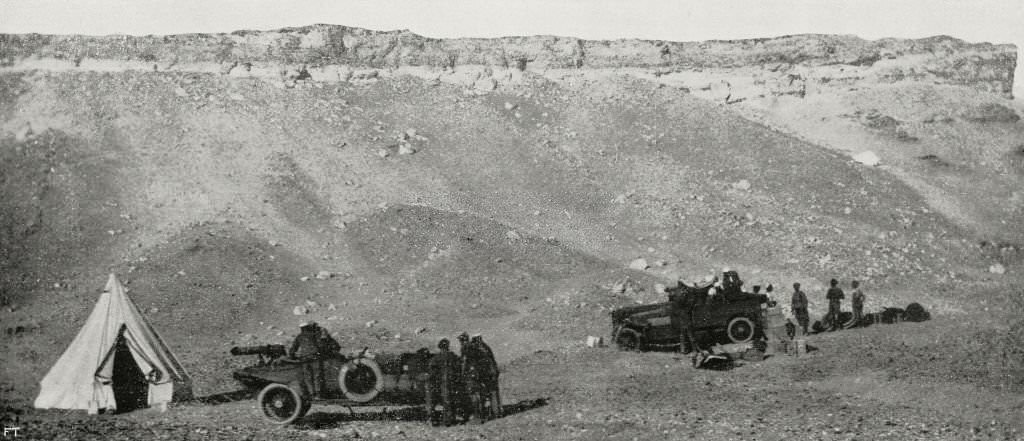 #81 British military vehicles in Sinai desert, Egypt, 1917