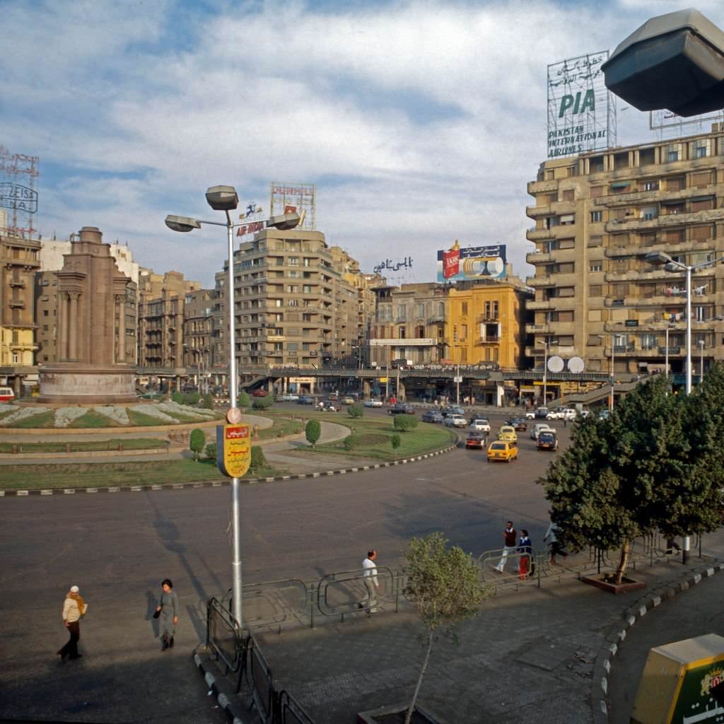 #102 View to the central Midan al Tahrir square at Cairo, Egypt, late 1970s.