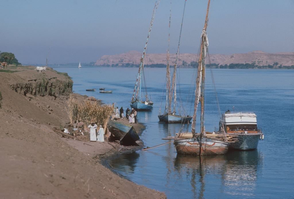 #162 Felucca sail boats on the Nile river, 1977..