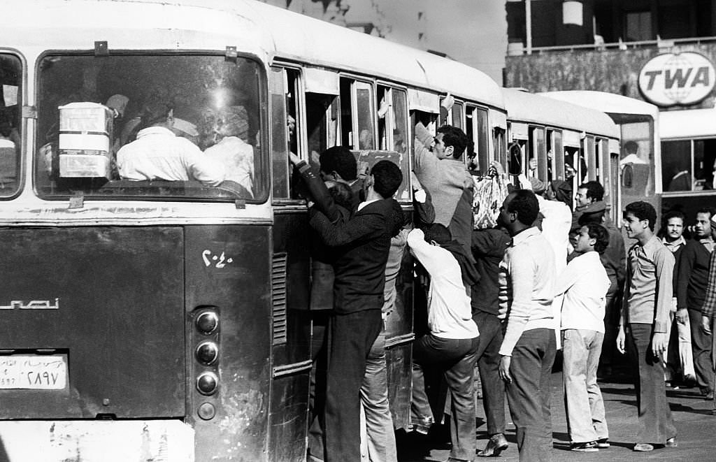 #174 Overcrowded buses in Cairo, 1979