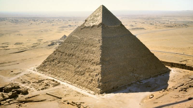 #200 136m Khafre pyramid from Great Pyramid of Khufu’s 140m summit, Giza, Egypt