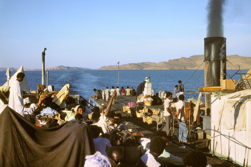 #201 Ancient overcrowded rickety steam boat heading south to Sudan, Lake Nasser, Nubia, Egypt