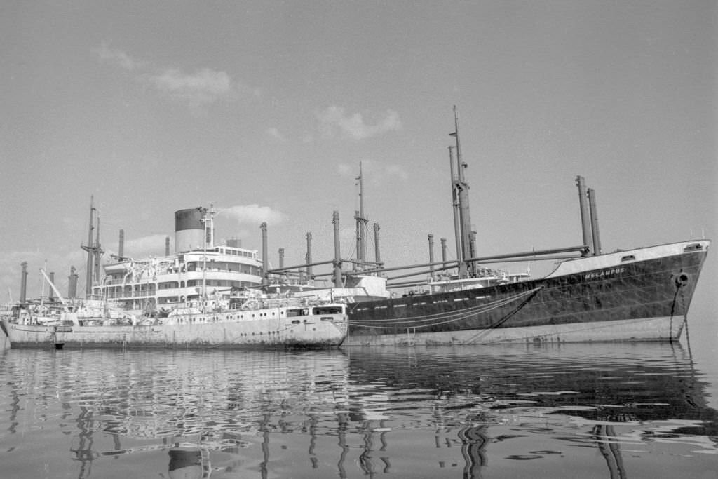 #28 Crews take turns on board ships while waiting for the reopening of the canal, January 3, 1974, Egypt.