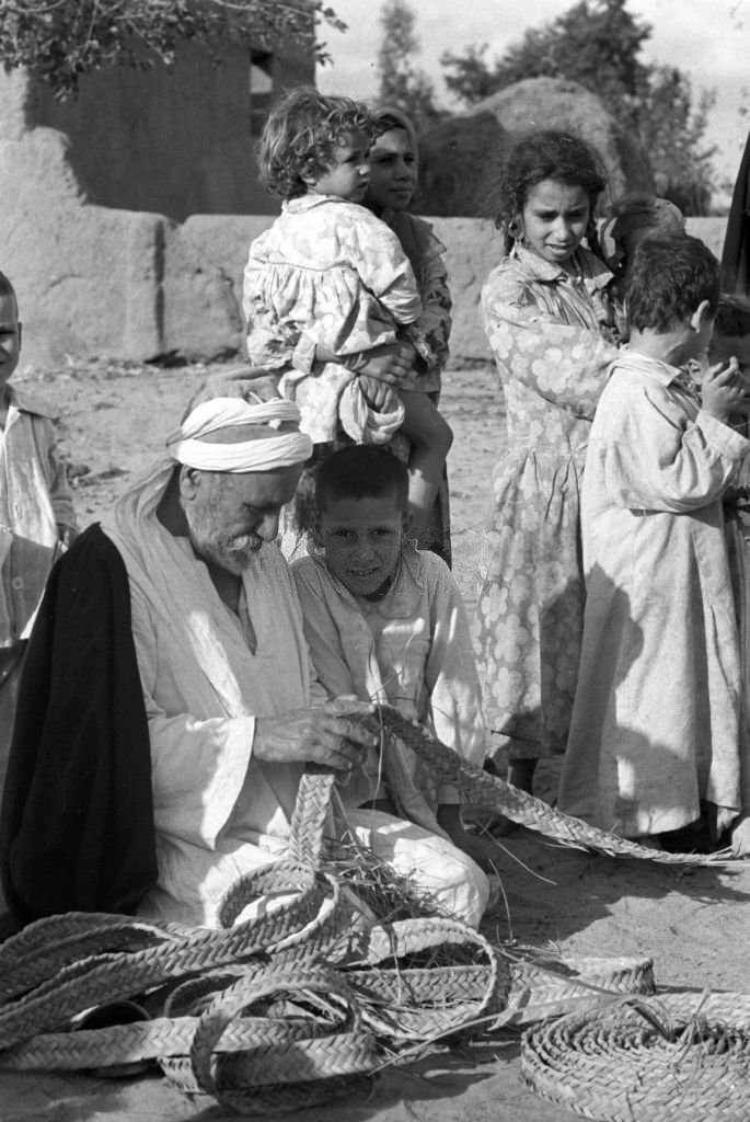 #52 A grandfather with his grandchildren in a village near Cairo, 1972