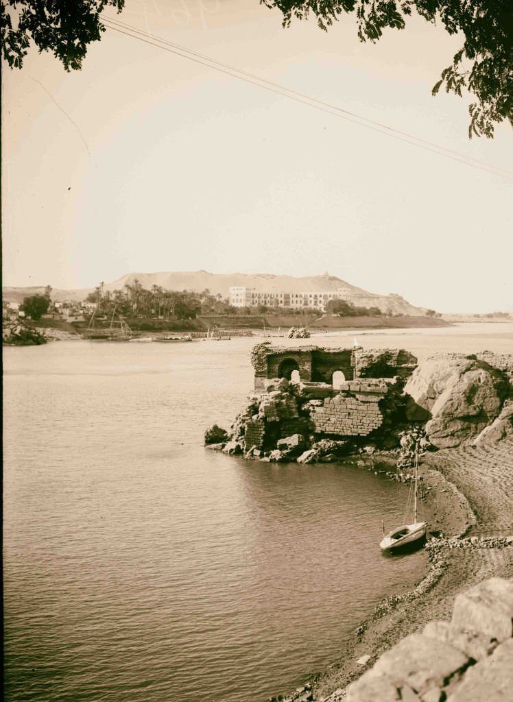 #105 Looking across the Nile from Assuan, showing Elephantine Island, Egypt, 1900.
