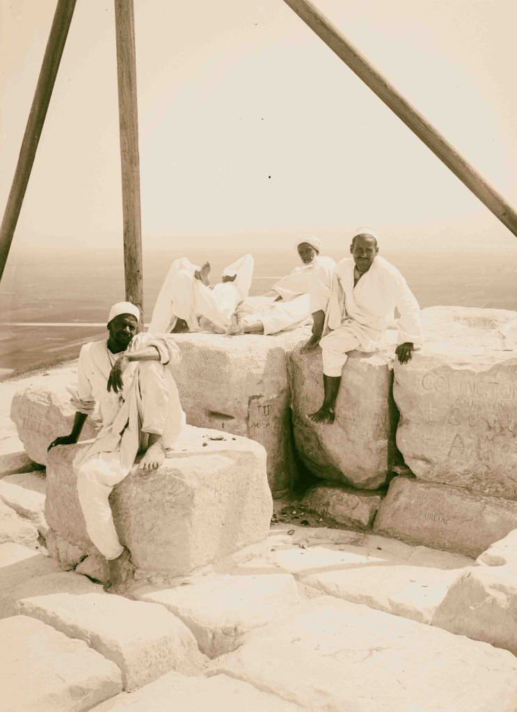 #113 The pyramids of Gizeh. Summit of the Great Pyramid, Egypt, 1900.