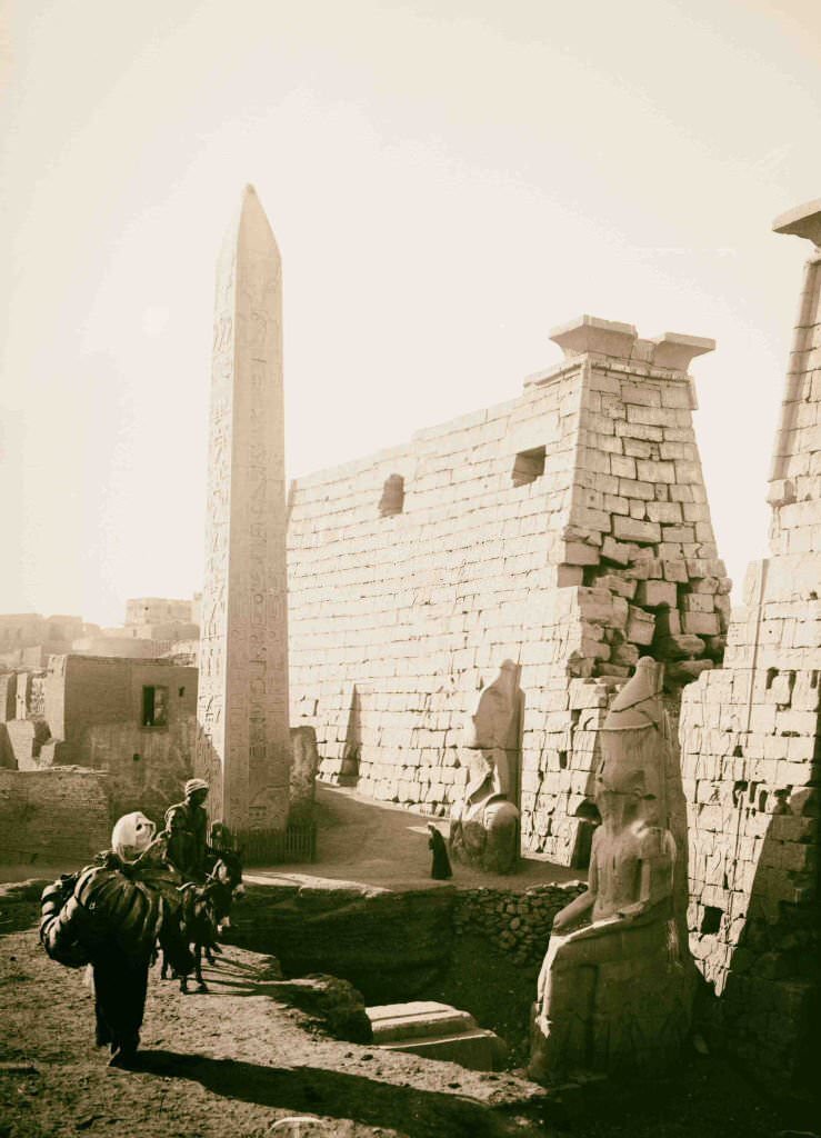 #130 Obelisk at entrance to Temple of Luxor, 1900.